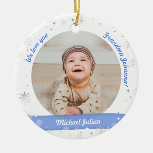 Twin Boys Photos Grandma Cute First Christmas Baby Ceramic Ornament