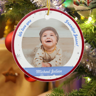 Twin Boys Photos Grandpa Cute First Christmas Baby Ceramic Ornament