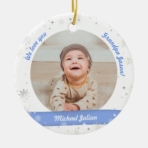 Twin Boys Photos Grandpa Cute First Christmas Baby Ceramic Ornament