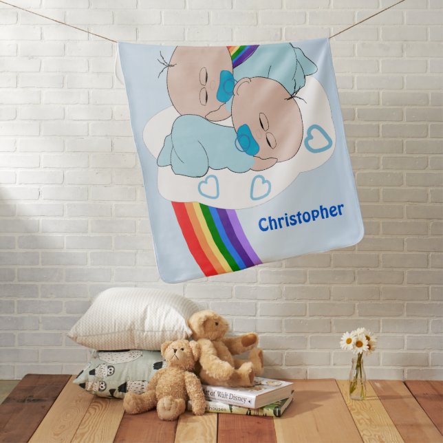 Twin Boys Rainbow Design Baby Blanket (In Situ)