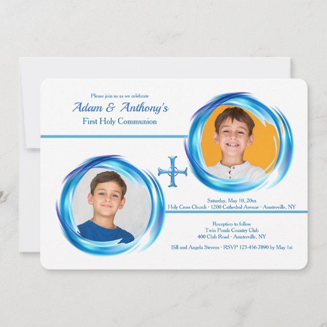 Twin Boys Religious Photo Invitation (Front)