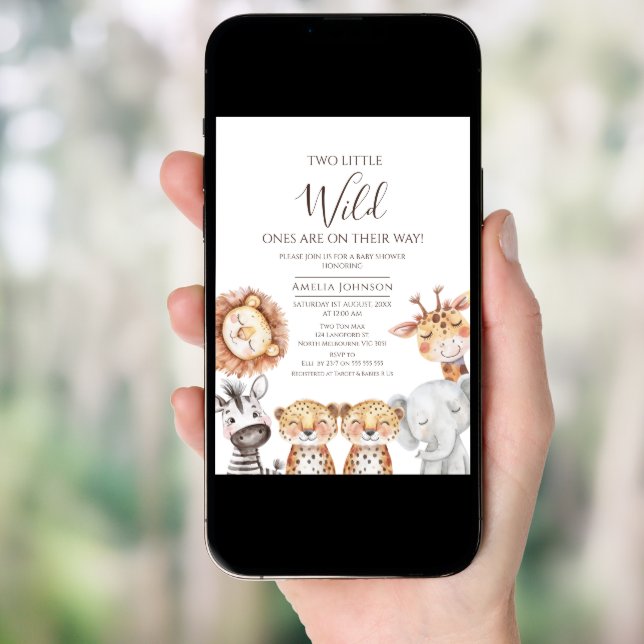 Twin Boys Safari Two Little Wild Ones Baby Shower Invitation (Front Digital)