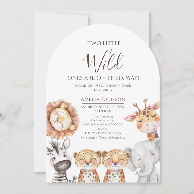 Twin Boys Safari Two Little Wild Ones Baby Shower Invitation (Front)