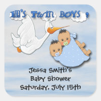 Twin Boys - Stork Baby Shower Favor stickers