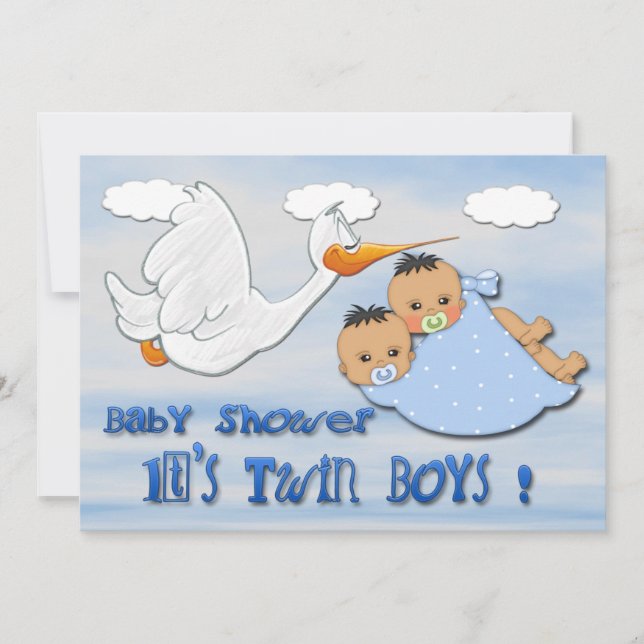 Twin Boys - Stork Baby Shower Invitations (Front)