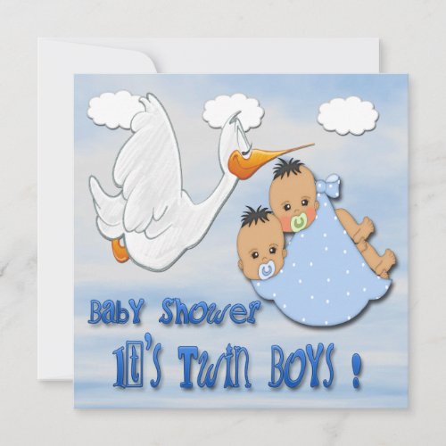 Twin Boys - Stork Baby Shower Invitations