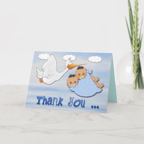 Twin Boys _ Stork Baby Shower Thank You card