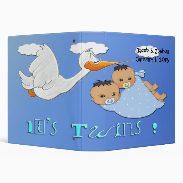 Twin Boys - Stork Keepsake Baby Book 3 Ring Binder (Background)