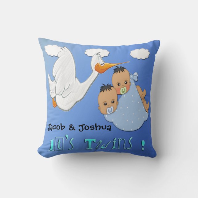 Twin Boys - Stork Keepsake Pillow (Front)