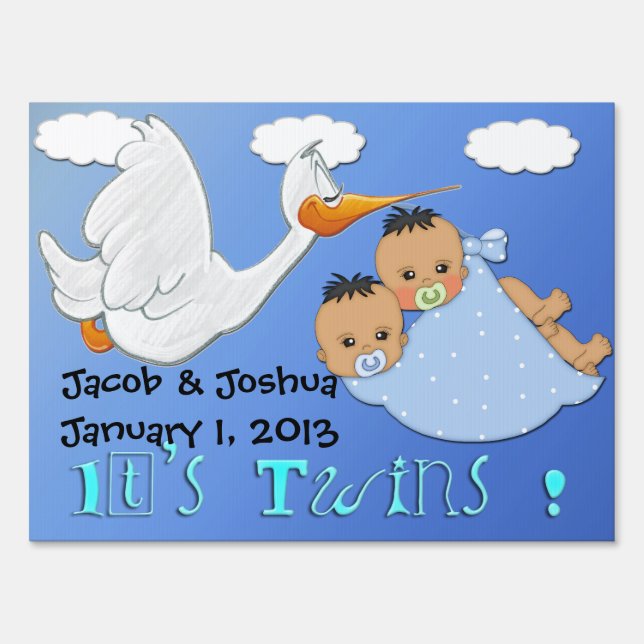 Twin Boys - Stork Keepsake Yard Sign (Front)