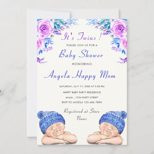 Twin Boys  Sweet Sleeping Baby Shower Invitation