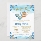 Twin Boys Tea Party Blue Watercolor Baby Shower Invitation (Front)
