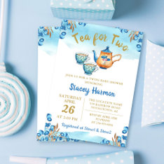Twin Boys Tea Party Blue Watercolor Baby Shower Invitation at Zazzle