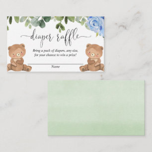 Twin boys Teddy bears blue floral diaper raffle Enclosure Card