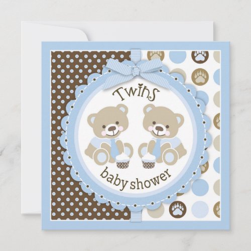 Twin Boys Teddy Bears Ties Baby Shower Invitation