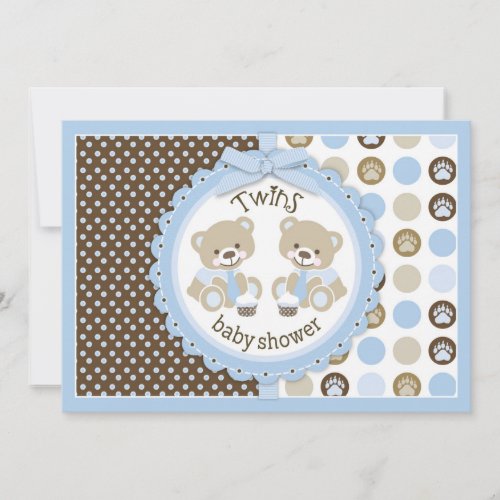 Twin Boys Teddy Bears Ties Baby Shower Invitation