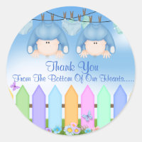 Twin Boys THANK YOU FAVORS Baby Shower Classic Round Sticker