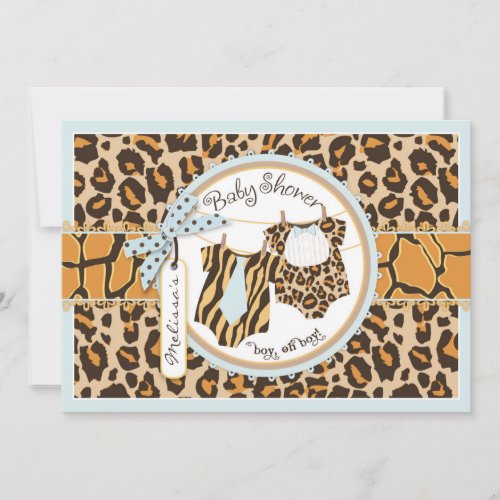 Twin Boys Tie Bow Tie Cheetah Print Baby Shower Invitation