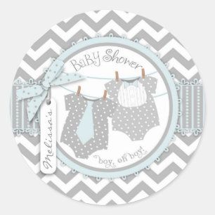 Twin Boys Tie Bow Tie Chevron Print Baby Shower Classic Round Sticker