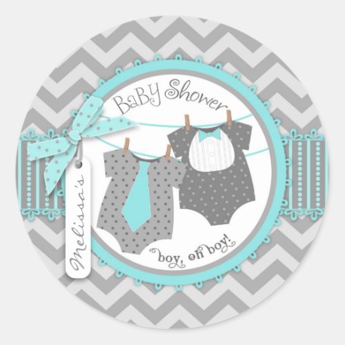 Twin Boys Tie Bow Tie Chevron Print Baby Shower Classic Round Sticker