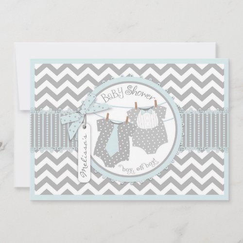 Blue Tie &amp; Bow-tie &amp; Chevron Print Baby Shower Cards