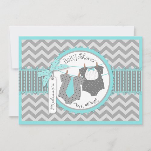 Tie, Bow-tie &amp; Chevron Print Twins Baby Shower Personalized Announcement