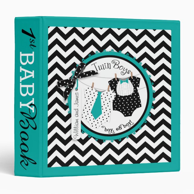 Twin Boys Tie Bow Tie Memory Book Album 3 Ring Binder (Front/Spine)
