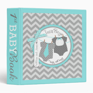 Twin Boys Tie Bow Tie Memory Book Album 3 Ring Binder