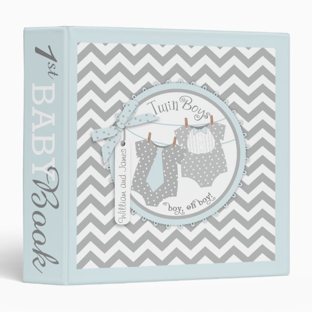 Twin Boys Tie Bow Tie Memory Book Album Binder (Front/Spine)