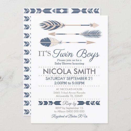 Twin Boys Tribal Arrow Baby Shower Invitation