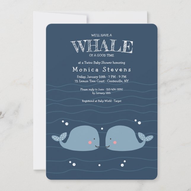 Twin Boys Whales Baby Shower Invitation (Front)