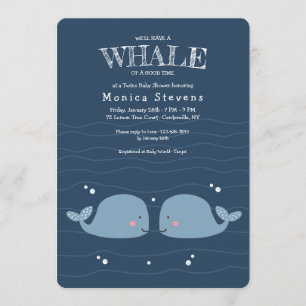 Twin Boys Whales Baby Shower Invitation
