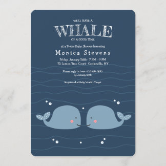 Twin Boys Whales Baby Shower Invitation