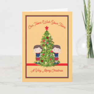 Twin Boys Wishing Twins a Merry Christmas Card