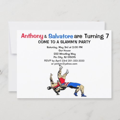 Twin Boys Wrestling Birthday Invitation