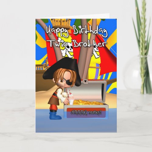 Twin Brother Birthday Card Pirate Treasure