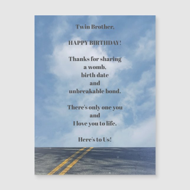 Twin Brothers Birthday Magnetic Greeting Card (Front)