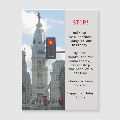 Twin Brothers City View Birthday Magnetic Card
