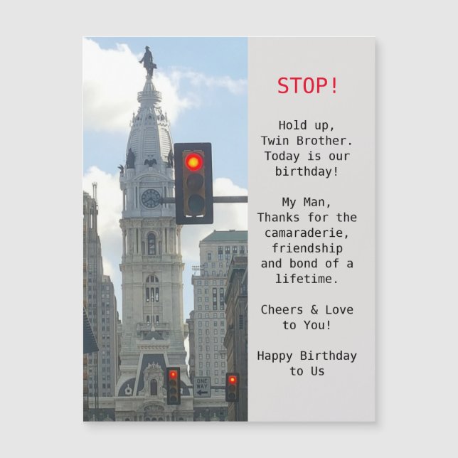 Twin Brothers City View Birthday Magnetic Card (Front)