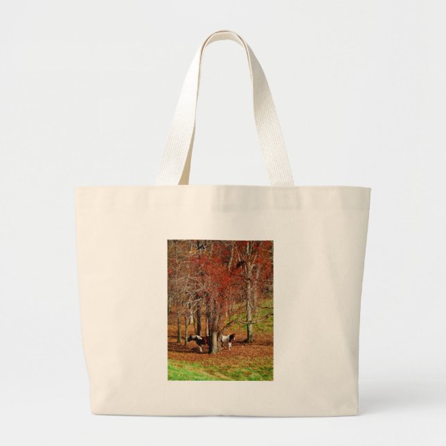 Twin Brown and White Horses Large Tote Bag (Front)