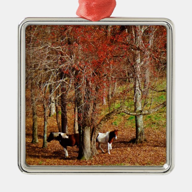 Twin Brown and White Horses Metal Ornament (Front)