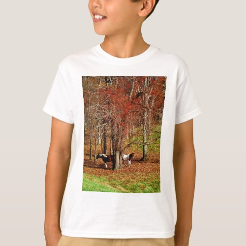 Twin Brown and White Horses T_Shirt