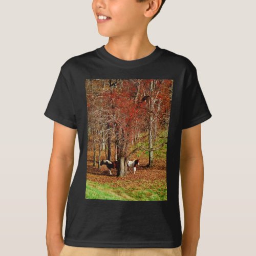 Twin Brown and White Horses T_Shirt