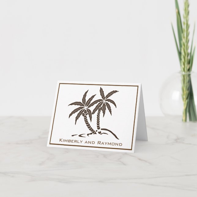 Twin Brown Tropical Palm Trees Personalized Thank You Card (Front)