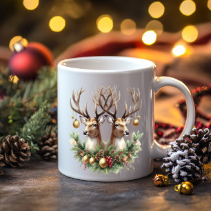Twin Buck Deer Decorated with Ornaments Coffee Mug