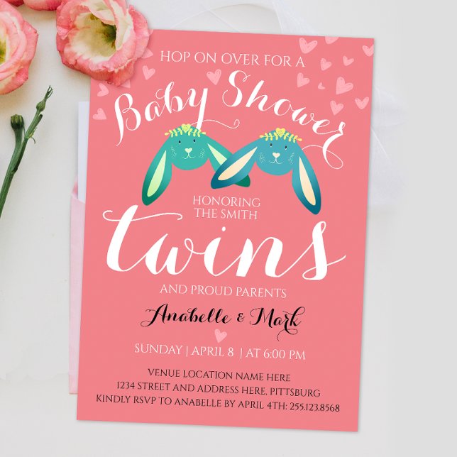 Twin Bunnies Baby Shower Pastel Colors Party Invit Invitation (Creator Uploaded)
