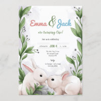 Twin Bunnies Birthday Party Invitation