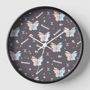 Twin Bunnies Embrace - Gemini Zodiac Constellation Clock