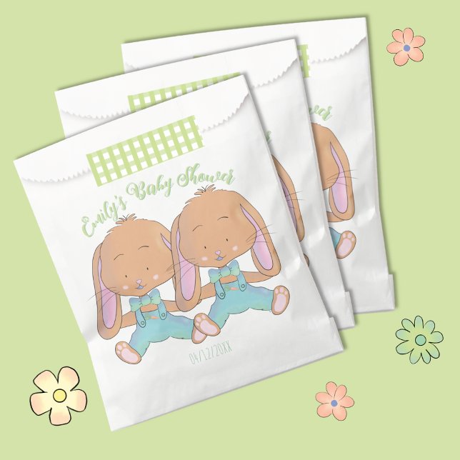 Twin Bunnies Spring Baby Shower Favor Bags (Cute twin bunnies spring baby shower favor bags .)