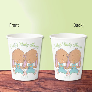 Twin Bunnies Spring Baby Shower White Paper cup